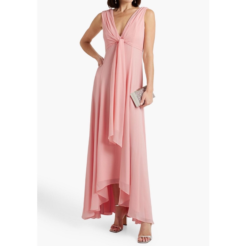 Badgley Mischka Front Knot High-Low Bridesmaid Gown Peach Pink Maxi Dress Sz 4 S